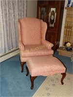 Salmon color wing back chair w/ottoman