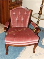 Velvet side chair with wood trim