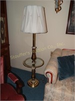 Floor lamp w/brass & marble and glass shelf