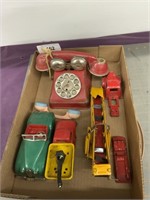 Vintage toys (phones, trucks, elevator)