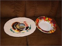 Turkey platter, plastic bowl, corning