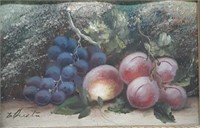 (2) 1800's still-life pastels, plums and grapes