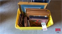 Plastic Container of Misc. Pictures in Frames &