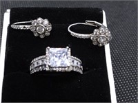 Sterling Silver Ring and Earrings 7.55g Sz 7 1/2