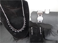Black Beaded and Silver Jewelry