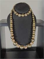 Gold Beaded Bracelet and Necklace Set
