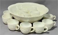 Milk Glass Punchbowl & Cups - Small Chip in Bowl