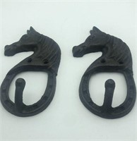 Pair of Cast Iron Horse Shoe Hooks 5” Tall