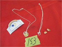 2 Necklaces, earrings, Angel pin Good cond