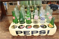 Vintage Pepsi Case with 30 old soda bottles