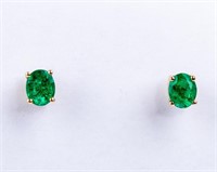 Jewelry 14kt Yellow Gold Emerald Stud Earrings