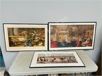 3 antique, mounted prints