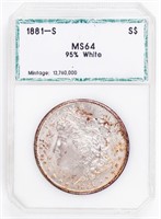 Coin 1881-S Morgan Silver Dollar,PCI-MS64