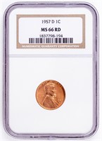 Coin 1957-D Lincoln Penny, NGC-MS66 Red