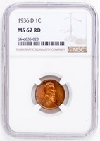 Coin 1936-D Lincoln Penny, NGC-MS67 Red