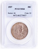 Coin 1957 Ben Franklin Half Dollar,PCGS-MS66