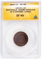 Coin 1809-C Westphalia Napoleon 2 Cents,ANACS-EF45