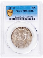 Coin 1954-D Ben Franklin Half Dollar, FBL,MS65