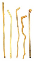 Five Vintage Carved Natural Wood Walking Sticks