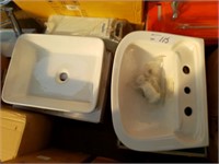 2 Porcelain Hand Basins & Toilet Roll Dispensers