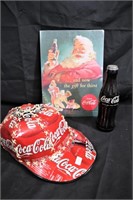 Coca Cola baseball cap & bottle flashlight & ad