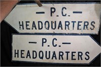 Old wooden PC headquarters signs