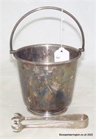 Antique James Dixon Silver Plated Ice Bucket&Tongs