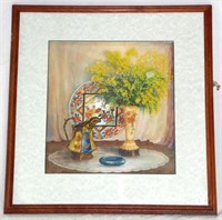 G Brooks Acrylic on Board Still Life Mimosa