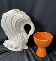 Unmarked white swan style vase and an orange