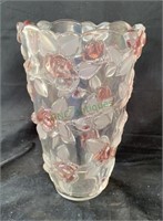Clear glass with colored rose flower vase - 9 1/2