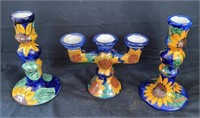 Ceramic sunflower candle sticks - taller pair is 8