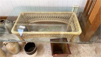 Wicker and glass coffee table - glass measures 50