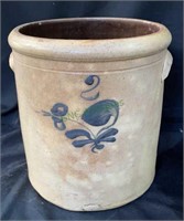 Antique handled pottery crock 9 1/2 inches tall,