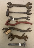 lot of 7 Hand Forged Wrenches,1 Brass