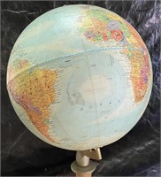 Vintage World Globe w/ Rope Wrapped Wooden Stand