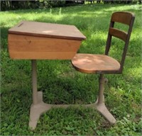 Wood and Steel Desk with Chair