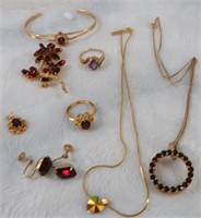 GOLD PLATED GARNETS & MORE* COSTUME JEWELRY LOT