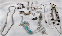 VARIETY SILVER COLORED COSTUME JEWELRY LOT