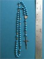 TEAL BLUE GLASS BEADED ROSARY
