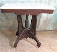 VICTORIAN WALNUT WOOD MARBLE TOP PARLOR TABLE