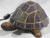 STAINED GLASS & BRASS TORTOISE TABLE NIGHT LIGHT