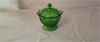 Fenton Green Hobnail Covered Candy Dish