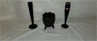 Fenton Black Hobnail Vase and Bud Vases