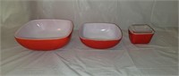 Vintage Red Pyrex Bowls & Refrigerator Dish