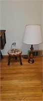 Needlepoint Stool, Wood Table Lamp