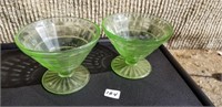 Green Depression Sherbets, (2) Vaseline Glass