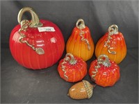 5 Glass Home Accent Pumpkins & 1 Acorn