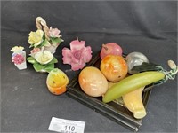 Collection of Stone Fruit & Porcelain Flowers