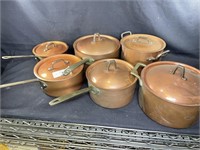 6 Copper Covered Pots
