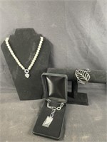 Pearl Necklace, Heart Necklace, Leaflet Bracelet